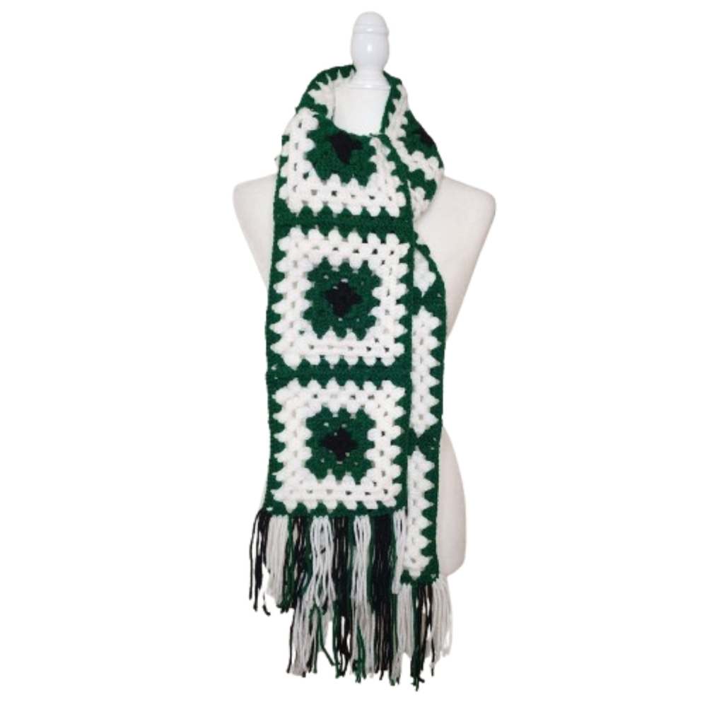 Handmade Crocheted Granny Square Scarf, OS Long